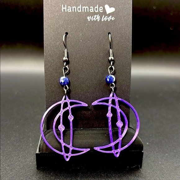 Handmade Purple Moon Earrings - Picture 1 of 6